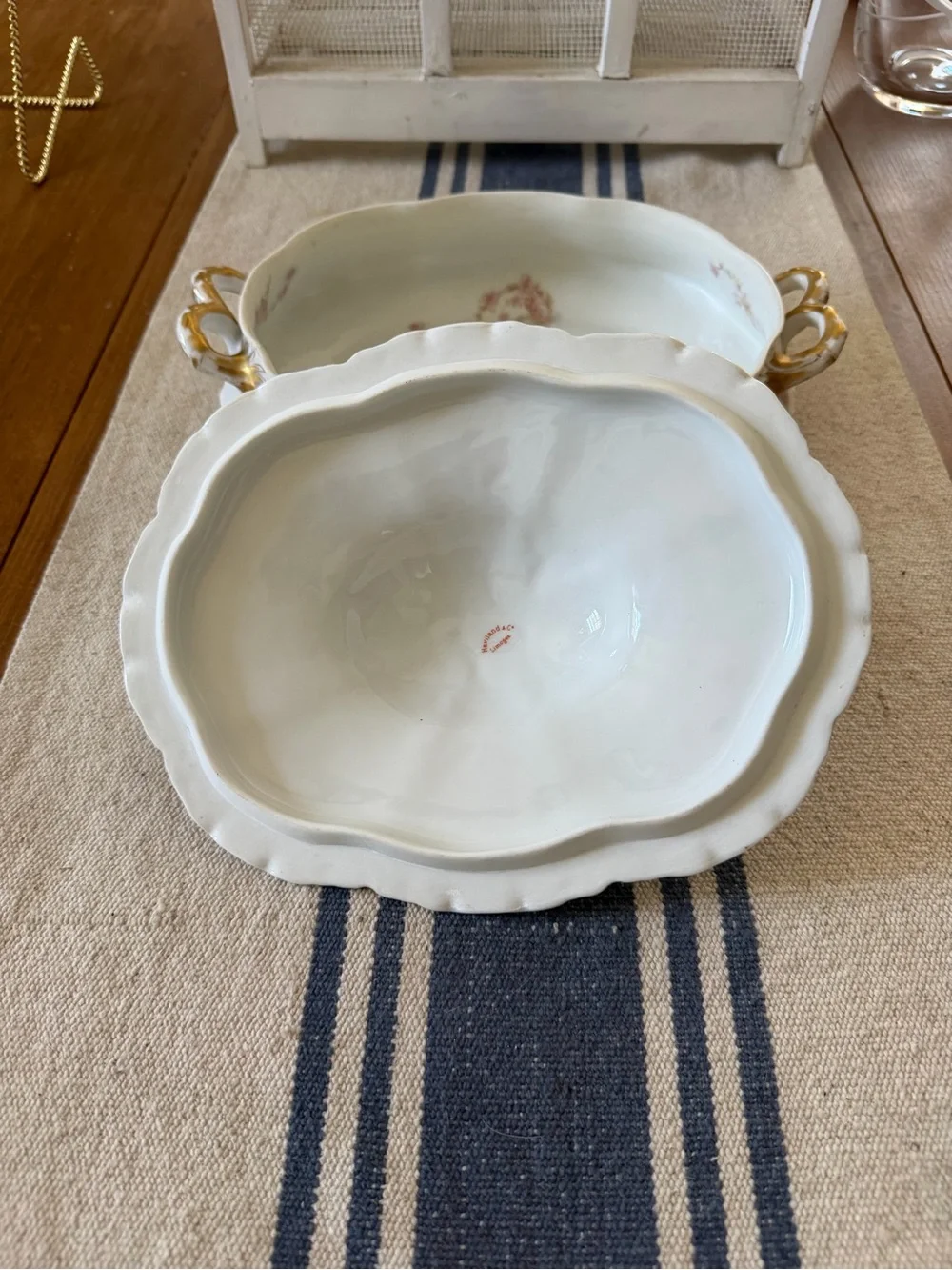 Haviland Limoges Porcelain Schleiger ?525 Pink Gold Floral Covered Bowl